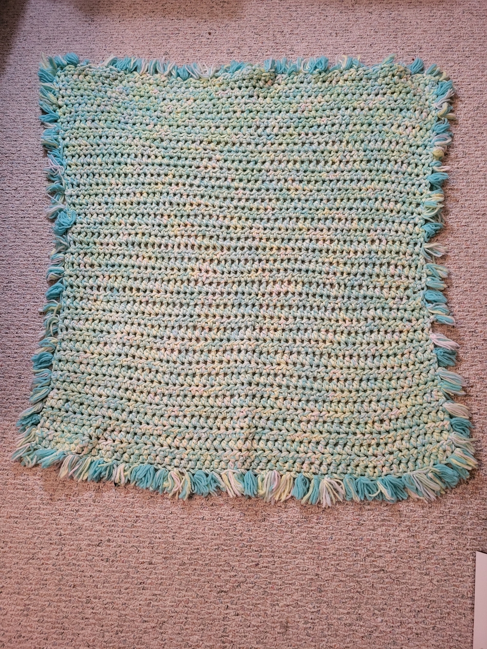 Handmade Crochet Baby Blanket in Mint and Aqua